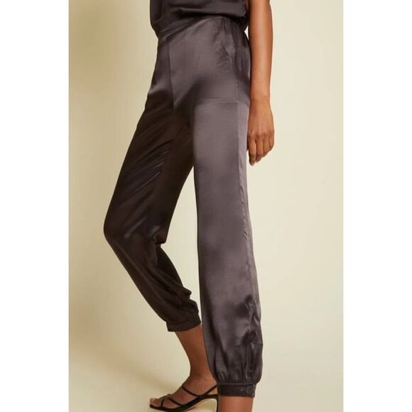NWT NATION LTD Chocolate Brown Satin Camden Snap Pullon Cuff Pants - Picture 1 of 10